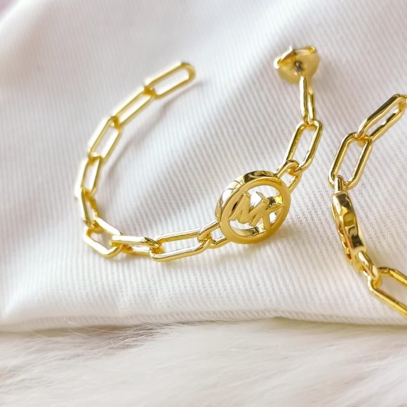 Michael Kors Goldtone Signature Hoop Chain Link hoop earrings - Picture 2 of 3